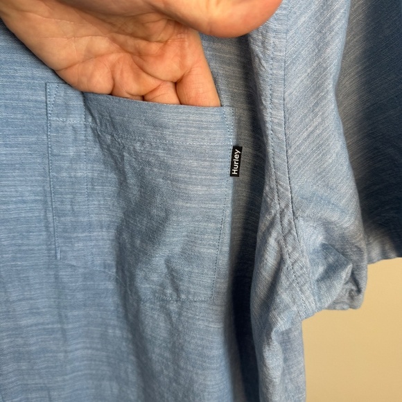 Hurley Men's Chambray Woven Short Sleeve‎ Button Up Cotton Shirt Blue XXL Casual - Picture 4 of 14